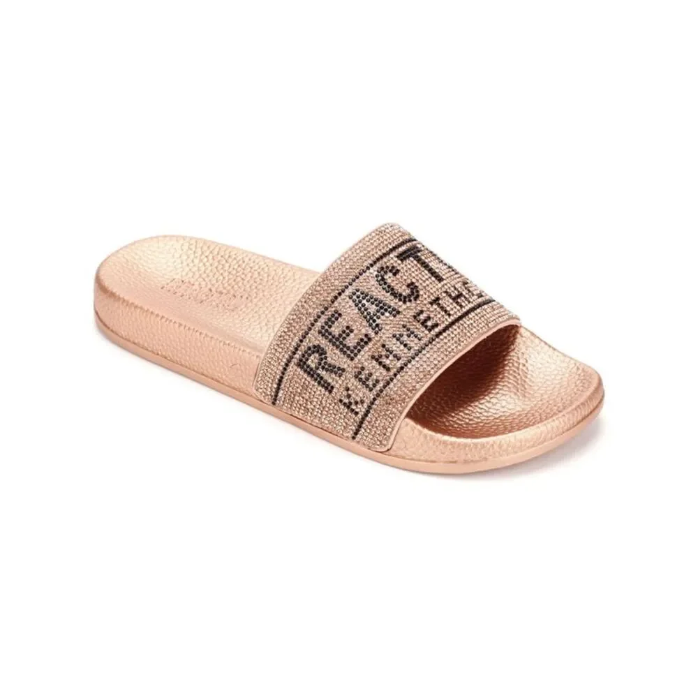 REACTION KENNETH COLE Womens Gold Screen Jewel Toe Slip On Slide Sandals Shoes 9